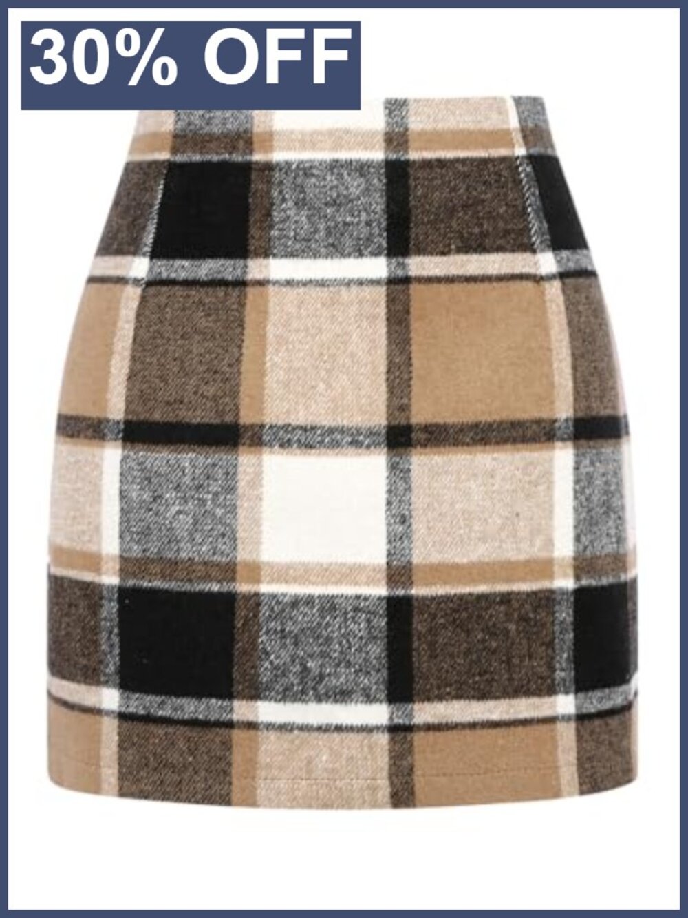 High Waist Plaid Bodycon Pencil Mini Skirt Wool Blend